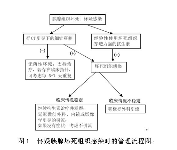 图1 怀疑胰腺坏死组织感染时的管理流程图