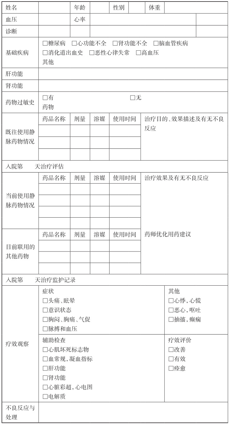 表1 心肌梗死患者药学监护表