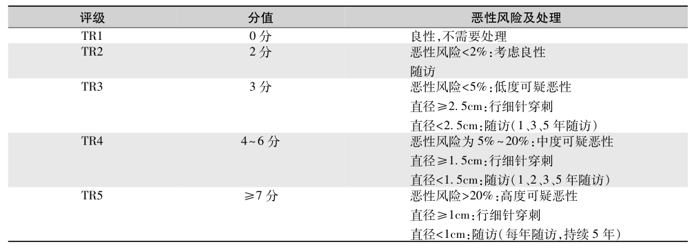 表2 ACR TIRADS 5个级别